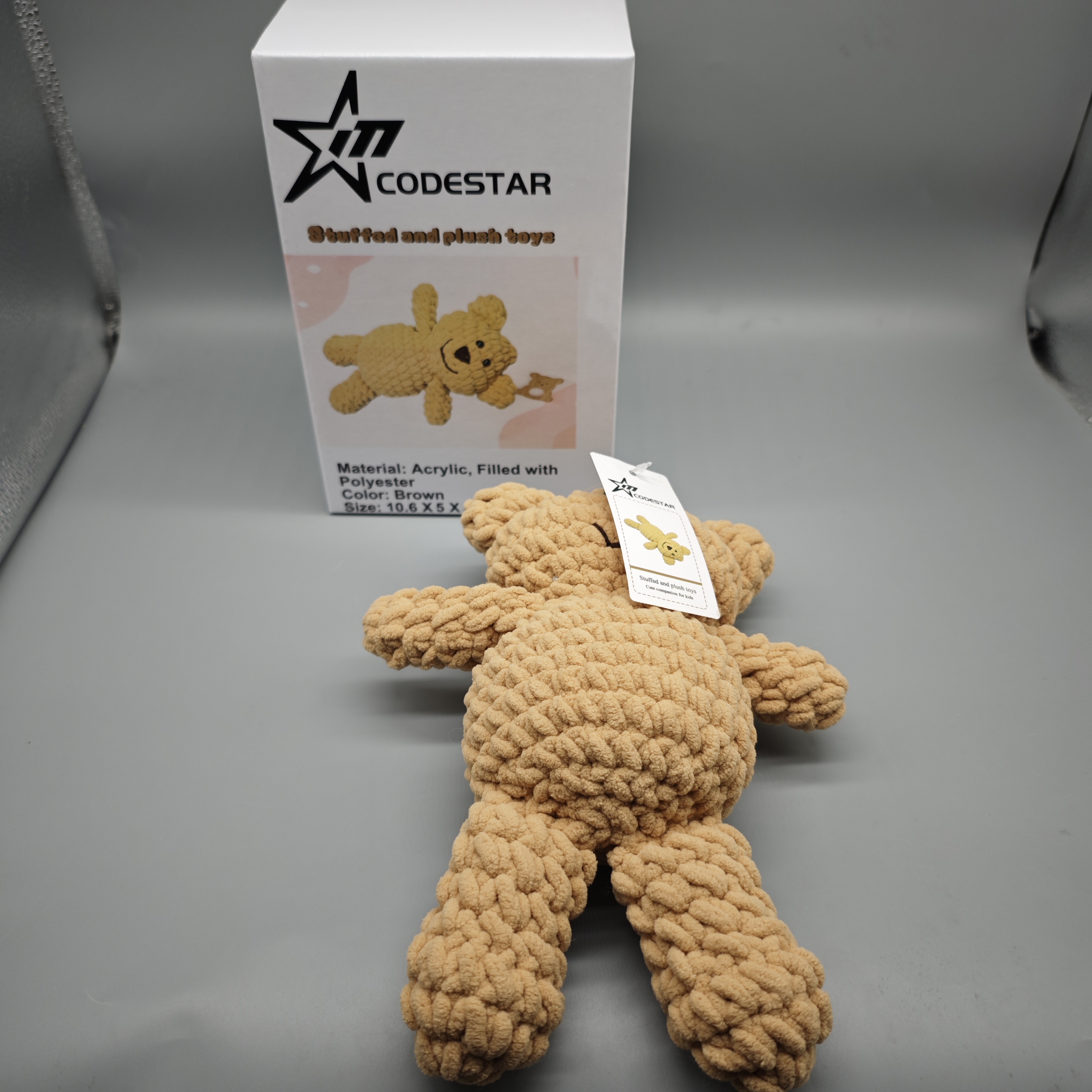 CODESTAR Stuffed Plush Toy – Soft Acrylic Teddy Bear, Polyester Fiber Filling, 10.6x5.5x2.5 Inches, Cute & Huggable, Brown